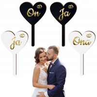 TABLICZKI OCZEPINOWE serca wesele JA ON ONA białe i czarne DWUSTRONNE ślub