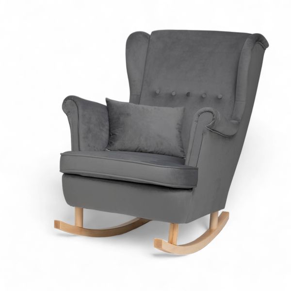 Ciemny szary Fotel Bujany Uszak + Podnóżek + Poduszka