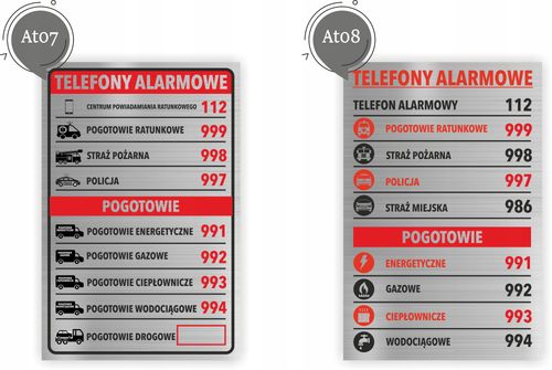 Tabliczka Telefony Alarmowe 20x15 Tablica informacyjna nierdzewna ALUMINIUM na Arena.pl