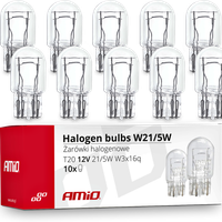 Żarówki W21/5W AMiO 21/5W 12V T20 Dwuwłóknowe Pozycja Dzienne Stop 10 szt