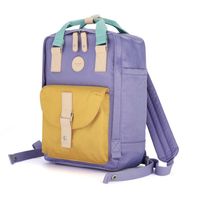 wodoodporny plecak miejski w fioletowo-żółtym kolorze z miejscem