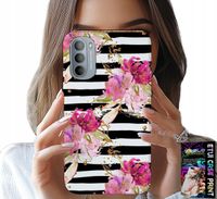 ETUI DO MOTOROLA G31 / G41 - KWIATKI W CZARNO - BIAŁE PASKI WZORY