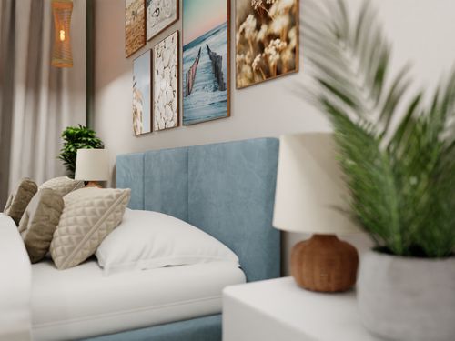 ŁÓŻKO TAPICEROWANE DO SYPIALNI 140x200 ŁÓŻKO PODWÓJNE Z POJEMNIKIEM MORSKIE na Arena.pl