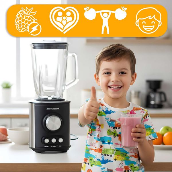 Blender kielichowy szklany do smoothie koktajli kruszy lód 1,5L 800W BD-751 Berdsen czarny zdjęcie 7