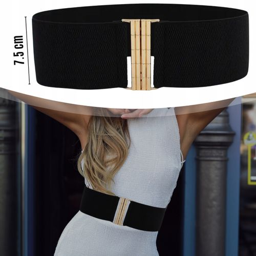 Pasek Damski Elastyczny Czarny Szeroki Sukienki Guma Talia Prosty na Arena.pl