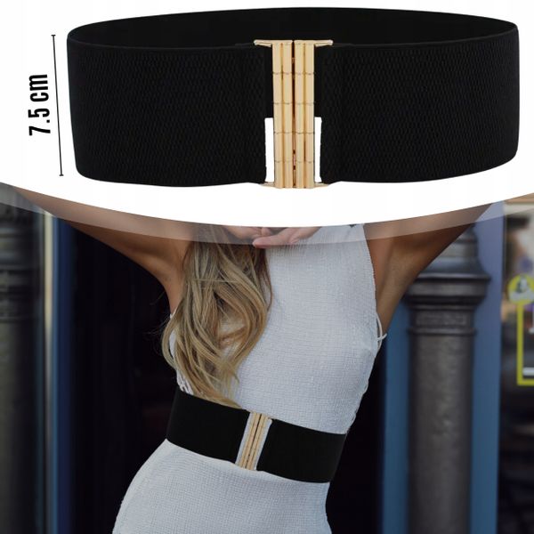 Pasek Damski Elastyczny Czarny Szeroki Sukienki Guma Talia Prosty zdjęcie 10