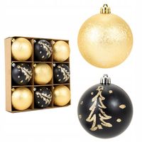 BOMBKI DEKORACYJNE, 8CM 9SZT. CZARNO- ZŁOTY