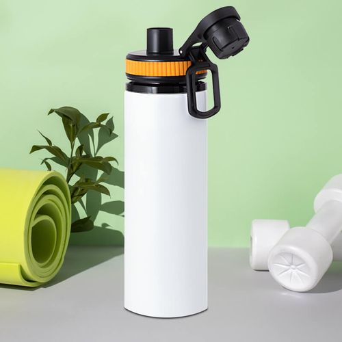Biały bidon 850 ml - z rączką i zamykanym ustnikiem - z Twoim nadrukiem - żółta opaska na Arena.pl
