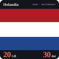 Karta eSIM Internet Holandia 20 GB na 30 dni - bez rejestracji