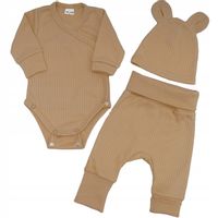 Brązowy komplet 3cz niemowlęcy regulacja wielkości w prążek 62-68 wyprawka