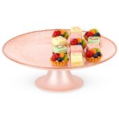 Patera Różowa Szklana Nóżce na Tort Ciasto Desery Przekąski Taca 21 cm