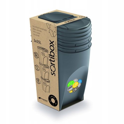 KOSZE POJEMNIKI SEGREGACJA ŚMIECI 3X35L SZARY KAMIENNY na Arena.pl