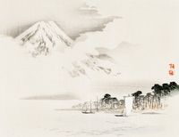 Plakat 65x50cm View of Mount Fuji, Kōno Bairei Japoński Vintage do Salonu