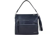 Pojemna skórzana torba z frędzlem - Granatowa