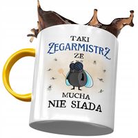 Kubek Żółty Dla Zegarmistrza Że Mucha Nie Siada Z Nadrukiem Ze Zdjęciem