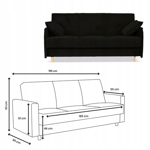 Kanapa sofa Alvo rozkładana wersalka funkcja spania pojemnik Family czarna na Arena.pl