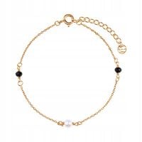 Bransoletka srebrna p.925 pozłacana z perłą i czarnym szkłem YES 19 cm