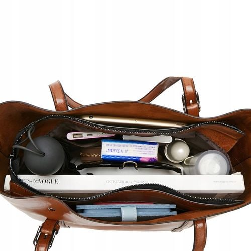 POJEMNA DAMSKA TORBA TOREBKA EKO-SKÓRZANA NA RAMIĘ BRĄZOWA POJEMNA+PASEK na Arena.pl