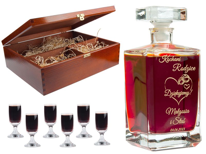 KARAFKA z 6 kieliszkami w etui ROCZNICA ŚLUBU prezent 20 25 30 35 40 50 60 zdjęcie 1