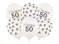 Balony lateksowe Happy 50 Kokardki na urodziny złamana biel, 30 cm 6 szt.
