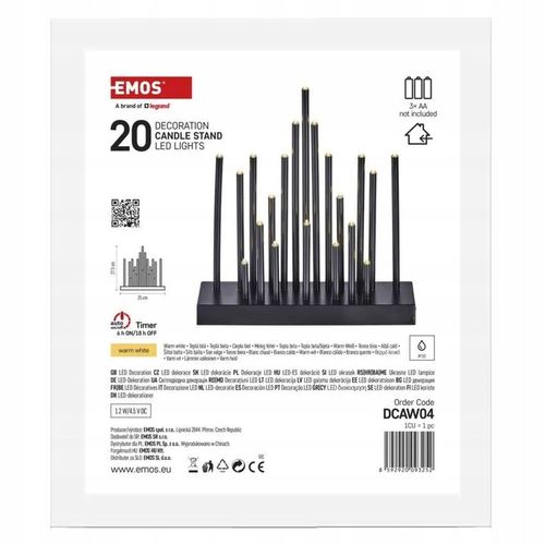 Świecznik świateczny czarny 20 LED 27 cm 3x AA ciepła biel IP20 timer EMOS na Arena.pl