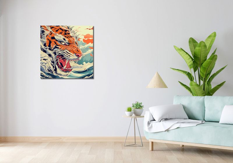 Obraz 70x70cm Tygrys Na Fali zdjęcie 2