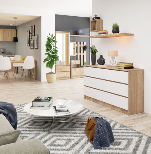 KOMODA K 140 cm 6 SZUFLAD SONOMA / BIAŁA na Arena.pl