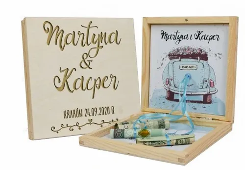 PUDEŁKO NA PIENIĄDZE PREZENT ŚLUBNY DLA MŁODEJ PARY NOWOŻEŃCÓW GRAWER na Arena.pl