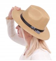 KAPELUSZ FILCOWY DAMSKI Z PASKIEM Beżowy