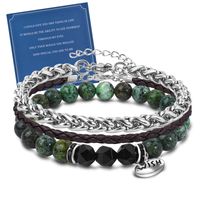 Bransoletka męska zestaw 3 sztuki skóra stal kamień naturalny prezent