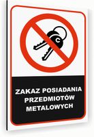 Tabliczka znak informacyjny 30x20 Biała ZAKAZ NOSZENIA METALU Nierdzewna