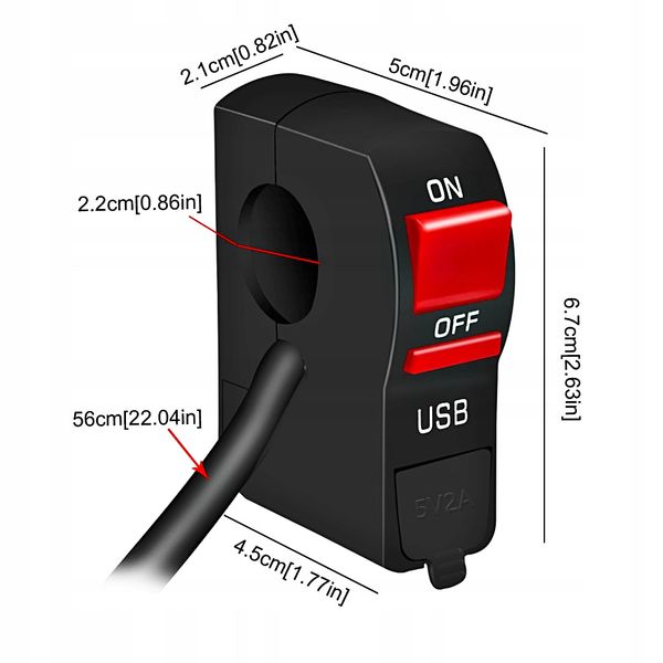 PRZEŁĄCZNIK WŁĄCZNIK ŁADOWARKA MOTOCYKL LED USB 2A zdjęcie 5