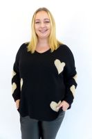 Sweter w Serduszka Damski ze Złotą Nitką Czarny UNI