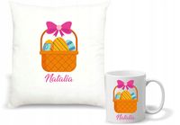 Zestaw Poduszka i Kubek PREZENT na ŚWIĄTA WIELKANOCNE pisanki + twoje imię