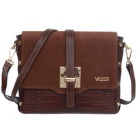 VEZZE torebka skórzana listonoszka kroko z klapą i paskiem V663 brązowa