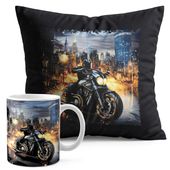 ZESTAW KUBEK + PODUSZKA CZARNA - MOTOR MOTOCYKL
