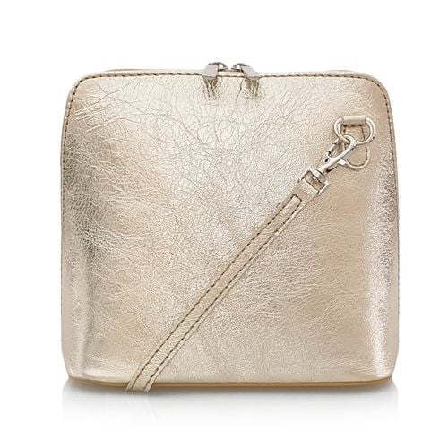 VERA PELLE torebka skórzana damska listonoszka stożek V024 złota błyszcząca na Arena.pl