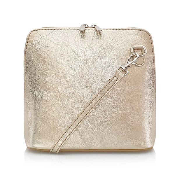 VERA PELLE torebka skórzana damska listonoszka stożek V024 złota błyszcząca zdjęcie 1