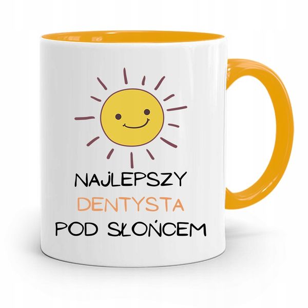 Kubek Żółty Prezent Dentysty Najlepszy Pod Słońcem Z Nadrukiem Ze Zdjęciem zdjęcie 1
