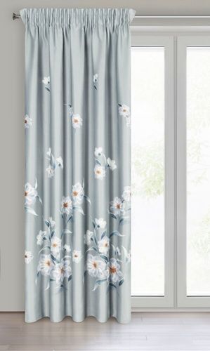 Zasłona gotowa na taśmie NILA 140x270 srebrna błękitna białe kwiaty na Arena.pl