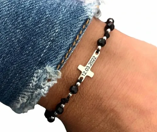 Dziesiątka różańca bransoletka RÓŻANIEC srebro onyks GRAWER TWÓJ TEKST zdjęcie 1