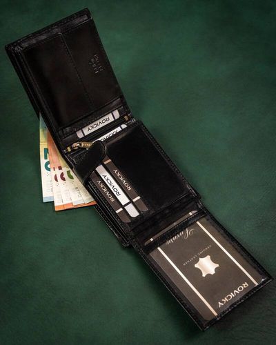 elegancki, skórzany portfel męski bez zapięcia zewnętrznego - rovicky na Arena.pl