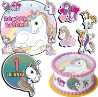 ZESTAW OPŁATEK NA TORT 30CM + 17 POSTACI - JEDNOROŻEC + IMIĘ 24CM 26CM