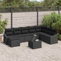 Zestaw Sof z poduszką 9 pcs Czarny polirattan