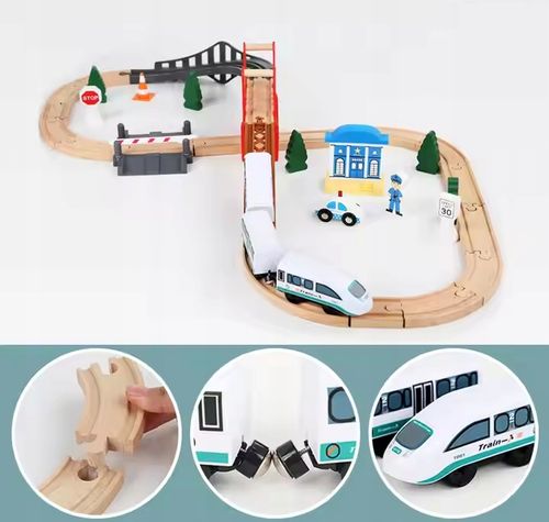 DREWNIANA KOLEJKA POCIĄG NA BATERIE TOR TORY ZESTAW AUTO DLA DZIECI XL 3,2M na Arena.pl