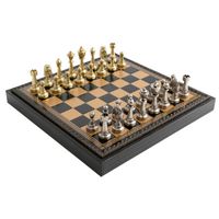 ITALIAŃSKI ZESTAW FIGUR SZACHOWYCH STAUNTON+SZACHOWNICA ZŁOTO/CZARNY 35
