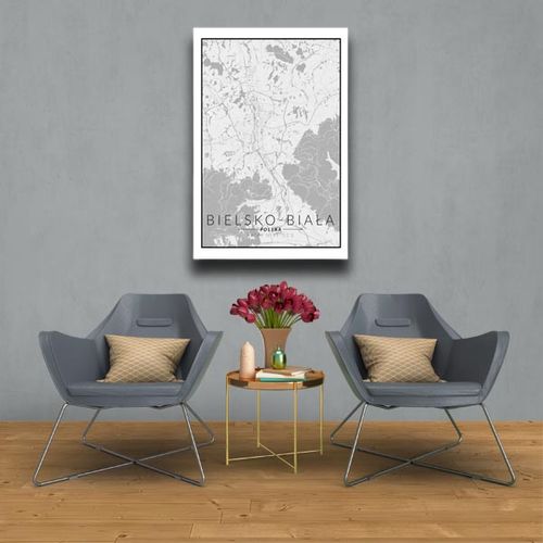 Bielsko Biała mapa czarno biała - obraz na płótnie 30x40 cm na Arena.pl