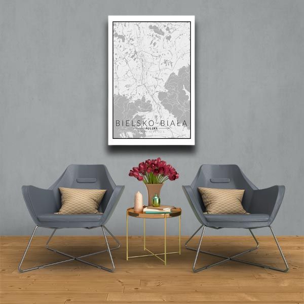 Bielsko Biała mapa czarno biała - obraz na płótnie 30x40 cm zdjęcie 2