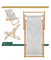 LEŻAK DREWNIANY OGRODOWY PLAŻOWY SKŁADANY SZARY TKANINA LEŻAKI PLAŻOWE