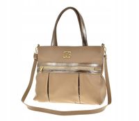 Laura Biaggi - torebka shopper beżowy groszek mat złoty zaszewki G1370